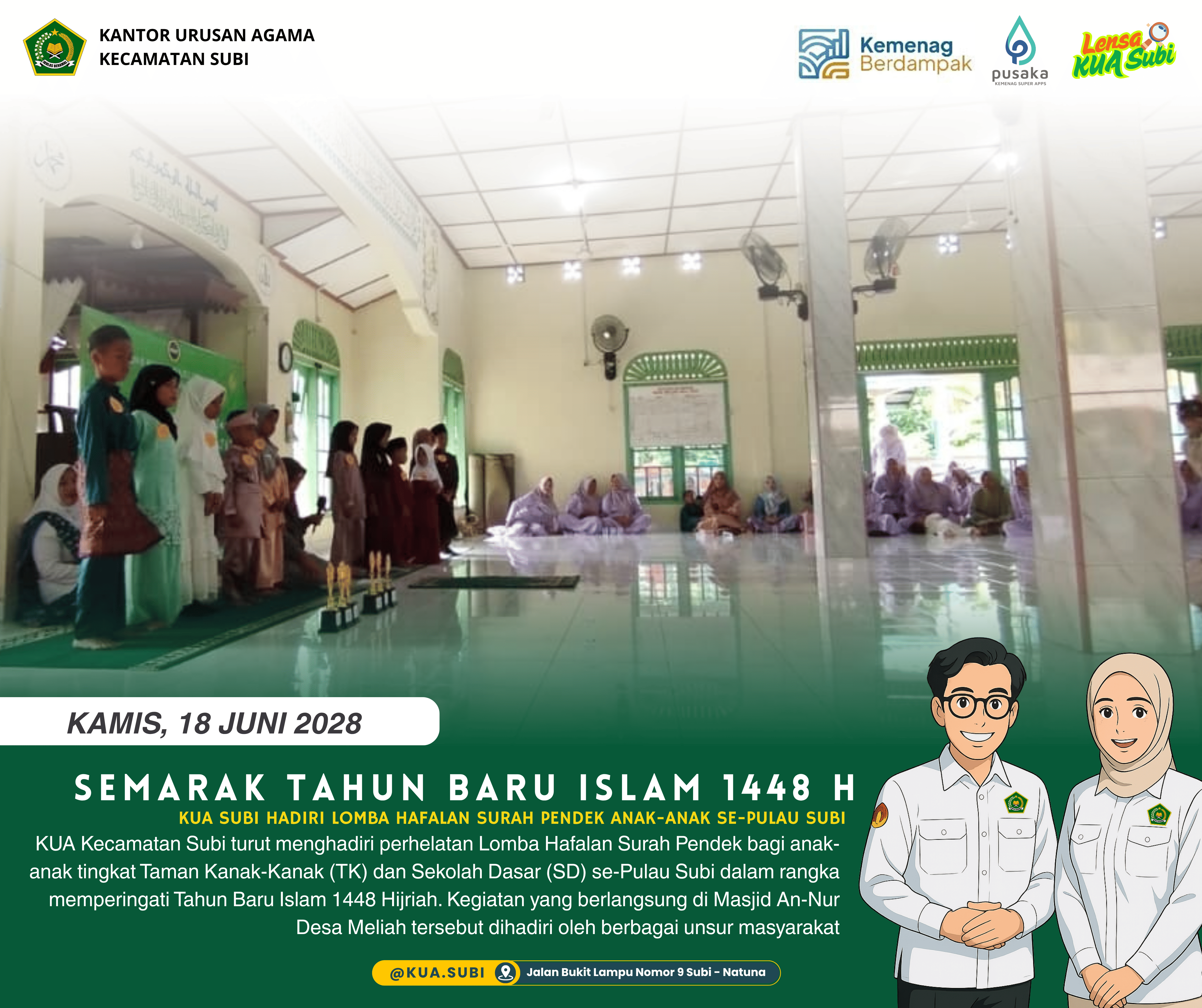 KUA Subi Hadiri Lomba Hafalan Surah Pendek Anak-anak se-Pulau Subi pada Momentum Perayaan Tahun Baru Islam 1448 H